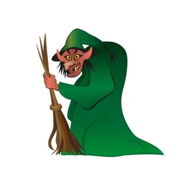 Cute Witch Riding A Broom Stock Illustration