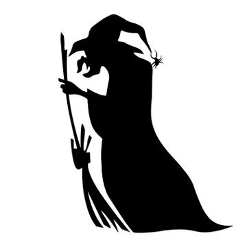 Cute Witch Riding A Broom Stock Illustration