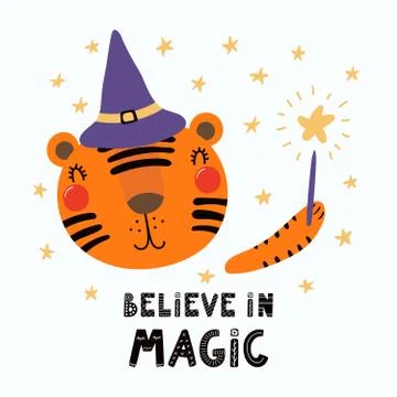 Cute witch tiger Stock Illustration