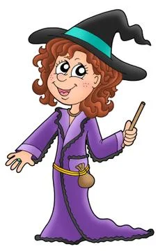 Cute witch with wand Stock Illustration