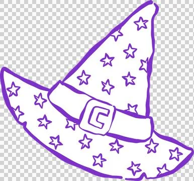 Cute Witch Wizard Hat Outline Hand Drawn Whimsical Illustration. Stock Illustration