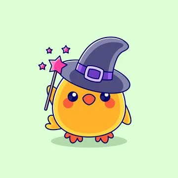 Cute wizard chick holding magic wand Illustrazione stock