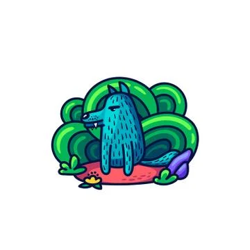 Cute wolf in doodle style. Stock Illustration