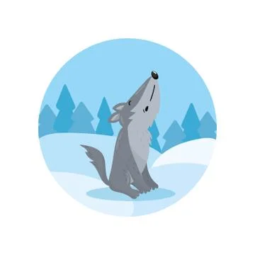 Cute wolf howling on the background of winter landscape vector Illustration Stock Illustration