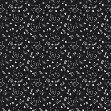 Cute wolf Seamless pattern. Cartoon Animals in forest background. Vector illu Stock Illustration