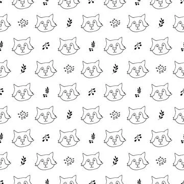 Cute wolf Seamless pattern. Cartoon Animals in forest background. Vector illu Stock Illustration