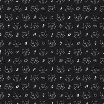 Cute wolf Seamless pattern. Cartoon Animals in forest background. Vector illu Stock Illustration