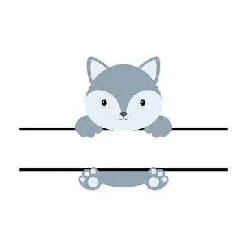 Cute wolf split monogram. Funny cartoon character for shirt, scrapbooking, pr Stock Illustration