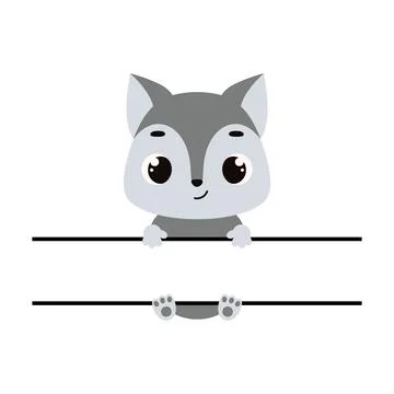 Cute wolf split monogram. Funny cartoon character for shirt, scrapbooking, .. Stock Illustration