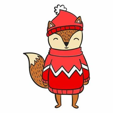 Cute wolf winter clothes vector art illustration イラスト素材