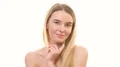 The cute woman flirts on the white background 4k or 4k+ Resolution