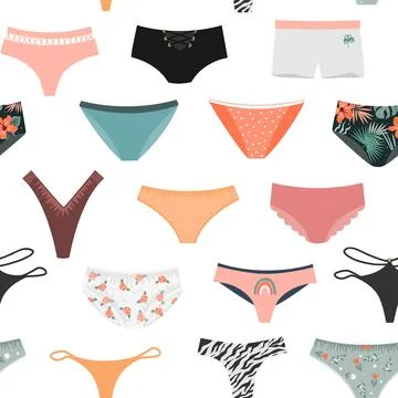 Cute women panties seamless pattern. Underwear background. Female lingerie sy Stock Illustration