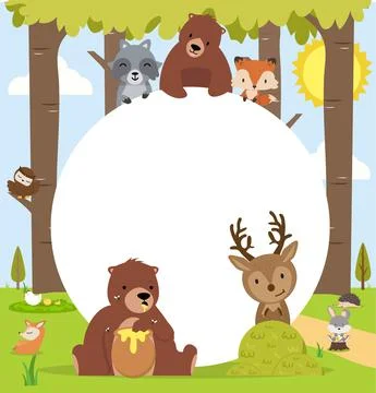 Cute woodland forest animals with copy space Stock Illustration