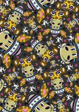 Cute Wooly Hat Giraffe Pattern 스톡 일러스트