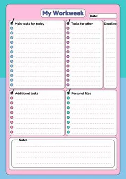 Cute Workweek Task Planner with Checklist and Notes Stock Illustration