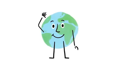 Cute World Globe Atlantic Map Character Waves 4K Horizontal Animated Video 스톡 동영상 325086555