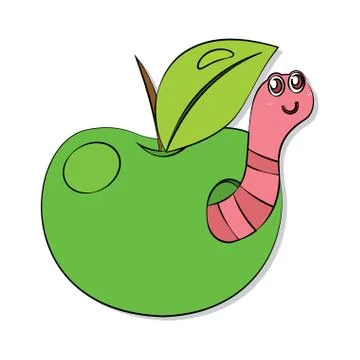 Cute worm in an apple Stock Illustration