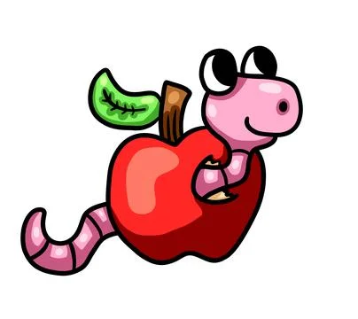 Cute Worm in an Apple Stock Illustration