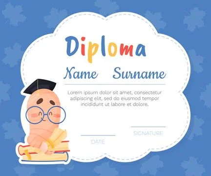 Cute Worm Character with Book in Glasses Diploma Vector Template Illustrazione stock