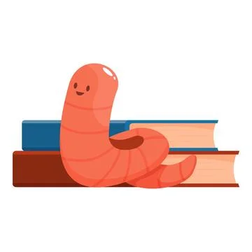 Cute worm relaxing on stack of books after studying Illustrazione stock