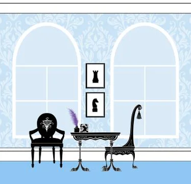 Cute Writing Table With Two Palladian Windows Illustrazione stock