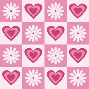 Cute y2k seamless pattern. 1970's groovy design with geometric tiled flower.. Illustrazione stock