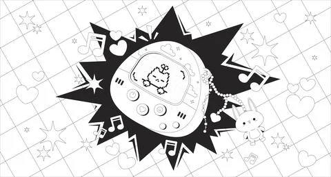 Cute Y2K virtual pet device lo fi line illustration Stock Illustration