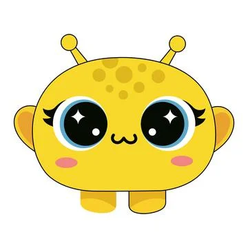 Cute Yellow Alien Character with Small Antennas and Large Sparkly Eyes Vect.. Illustrazione stock