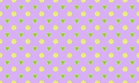 Cute yellow and green fruit pattern on purple background Stock Illustration