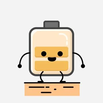 Cute Yellow Battery Mascot Vector Character in Flat Design Style Stock Illustration