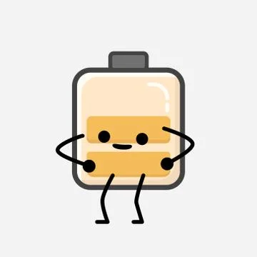 Cute Yellow Battery Mascot Vector Character in Flat Design Style Stock Illustration