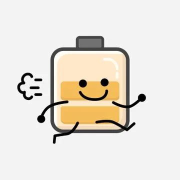 Cute Yellow Battery Mascot Vector Character in Flat Design Style Stock Illustration