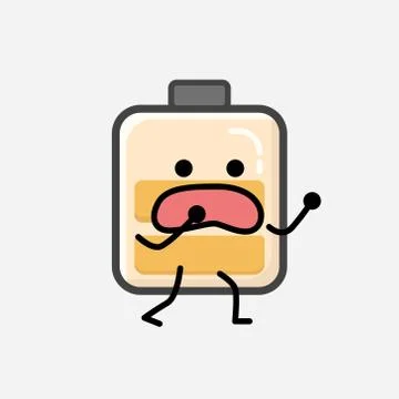 Cute Yellow Battery Mascot Vector Character in Flat Design Style Stock Illustration