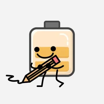 Cute Yellow Battery Mascot Vector Character in Flat Design Style Stock Illustration