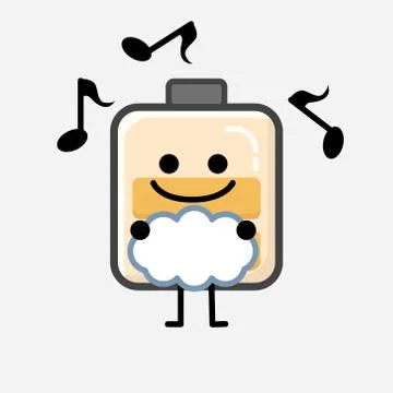 Cute Yellow Battery Mascot Vector Character in Flat Design Style Stock Illustration