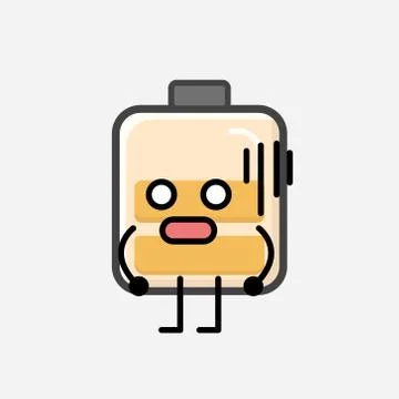 Cute Yellow Battery Mascot Vector Character in Flat Design Style Stock Illustration