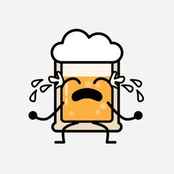 Cute Yellow Beer Mascot Vector Character in Flat Design Style Stock Illustration