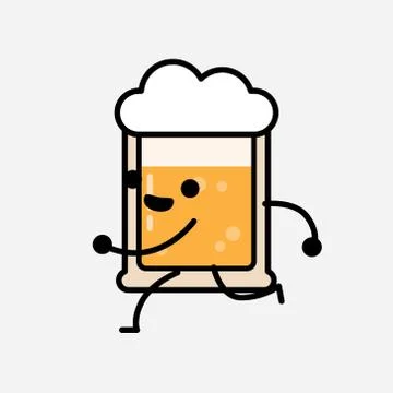 Cute Yellow Beer Mascot Vector Character in Flat Design Style Stock Illustration