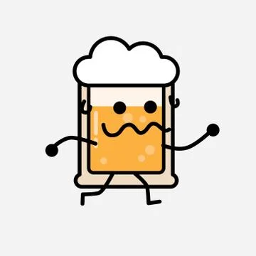 Cute Yellow Beer Mascot Vector Character in Flat Design Style Stock Illustration