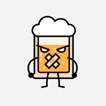 Cute Yellow Beer Mascot Vector Character in Flat Design Style Stock Illustration