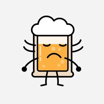 Cute Yellow Beer Mascot Vector Character in Flat Design Style Stock Illustration