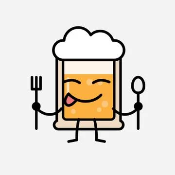 Cute Yellow Beer Mascot Vector Character in Flat Design Style Stock Illustration
