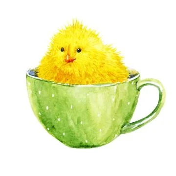 Cute yellow chick in a cup Stock Illustration