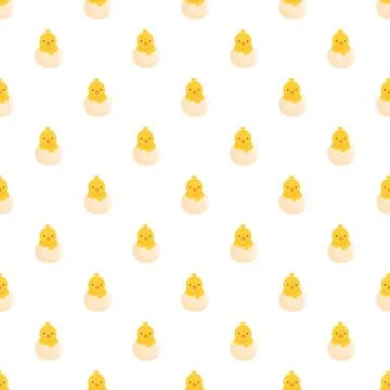 Cute yellow chicks hatching from eggs seamless pattern イラスト素材