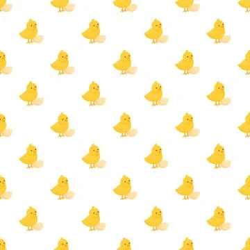 Cute yellow chicks hatching from eggs seamless pattern 스톡 일러스트