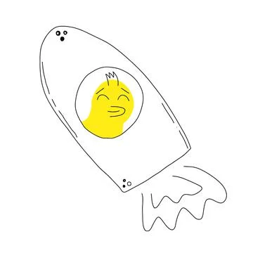 Cute yellow duck, duck in a rocket vector illustration. Children's rubber toy Stock Illustration