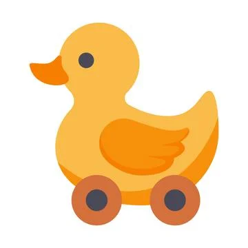 Cute Yellow Duck Pull Toy on Wheels Vector Illustration Stock Illustration