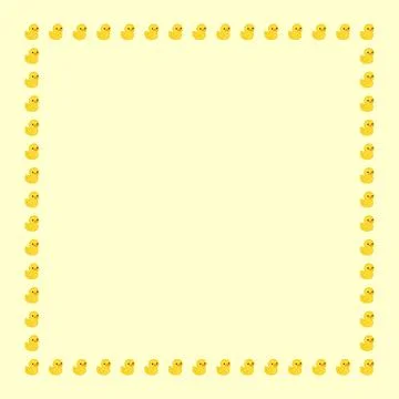 Cute Yellow Duck Seamless Rectangle Frame Border Design on Pale Pastel Back.. Ilustración de archivo