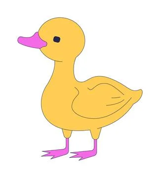 Cute yellow duck standing 2D cartoon character Stock Illustration