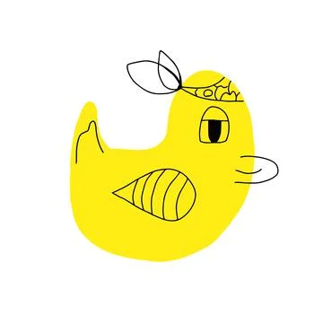 Cute yellow duck, vector illustration. Children's rubber toy. Bird, doodles,  Stock Illustration